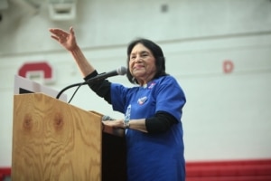 Dolores Huerta on podium